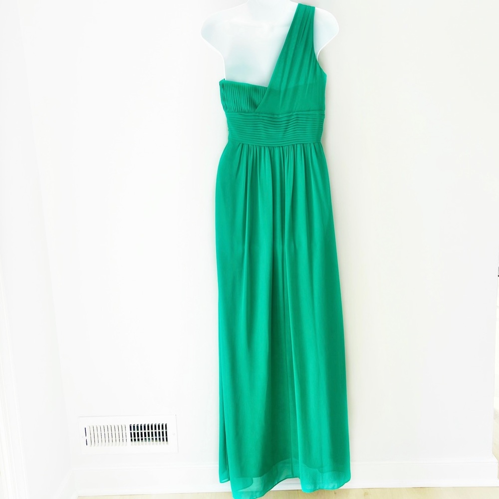 Laundry by Shelli Segal One Shoulder Long Floor Length Chiffon Dress Gown Green - Picture 5 of 16